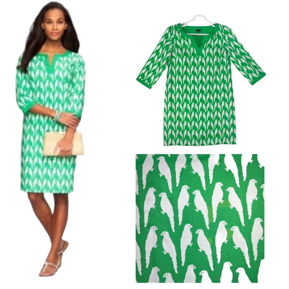 Talbots Green Parrot Tunic Shift 100% Cotton Preppy Dress